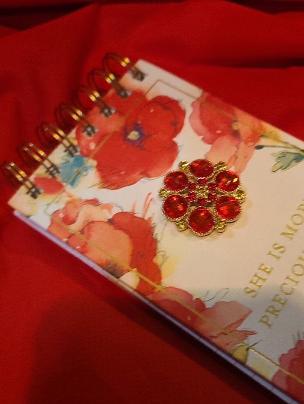 Floral Red Gemmed Biblical Spiral Notepad - She Is More Precious Than Rubies NWT - Picture 5 of 7